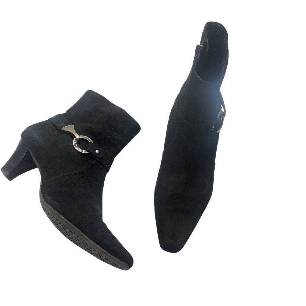 Anne Klein Black Suede Leather iflex Ankle Booties 7 - Picture 6 of 11